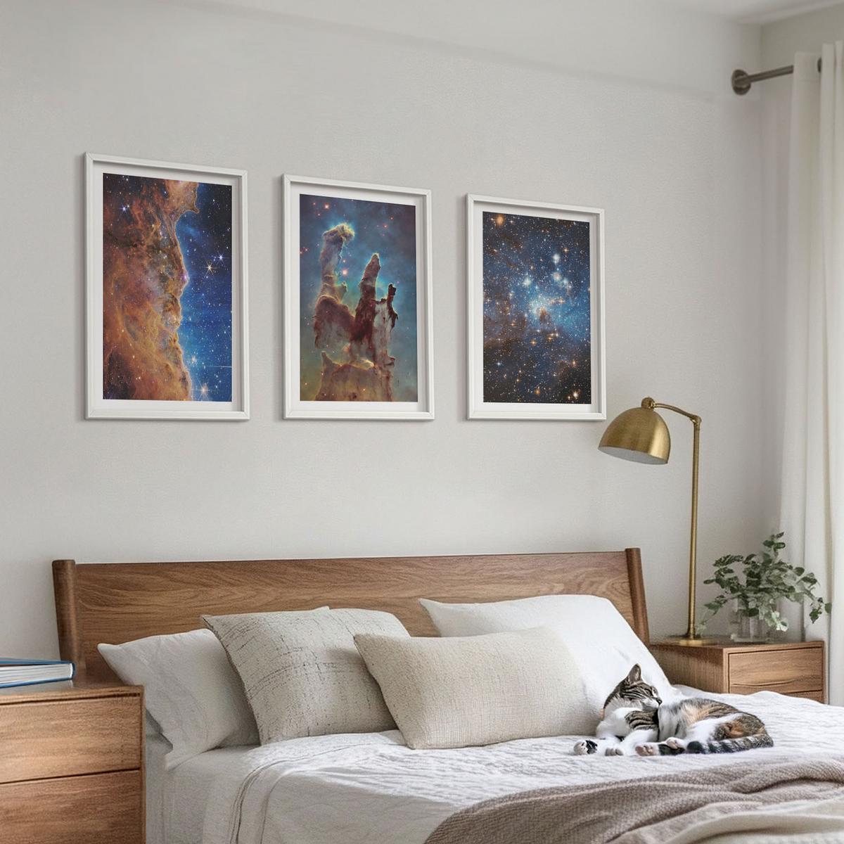 BILDER SET 3er Set - 40x60 cm Weißer Rahmen - Weltraumlandschaften von Galaxien - Weiß, Kunststoff (40/60cm) - TULUP