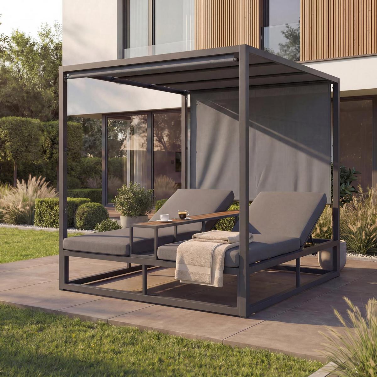 LOUNGE-GARTENLIEGE Grau - Grau, Textil (165/196/196cm) - MCW