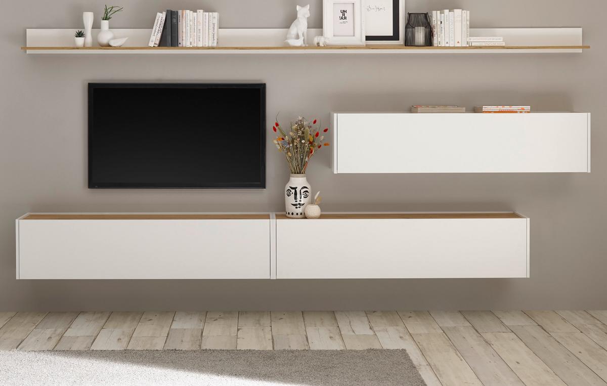 WOHNWAND 5-teilig weiß, Eiche Wotan 340 cm, Schrankwand mit mit XXL-Board - Eiche Wotan/Weiß, Holz/Holzwerkstoff (340/180/30cm) - Furn.Design