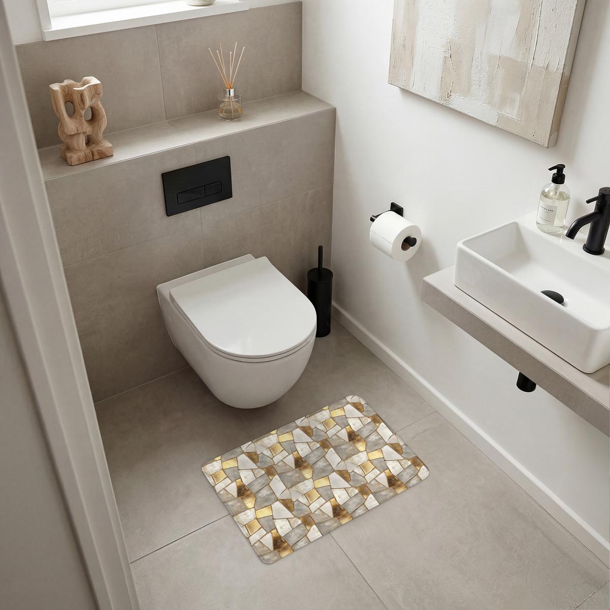 BADEMATTE Mosaik - Marmor - Gold 60x40 cm - Champagner, Textil (60/40cm) - OnlyWow