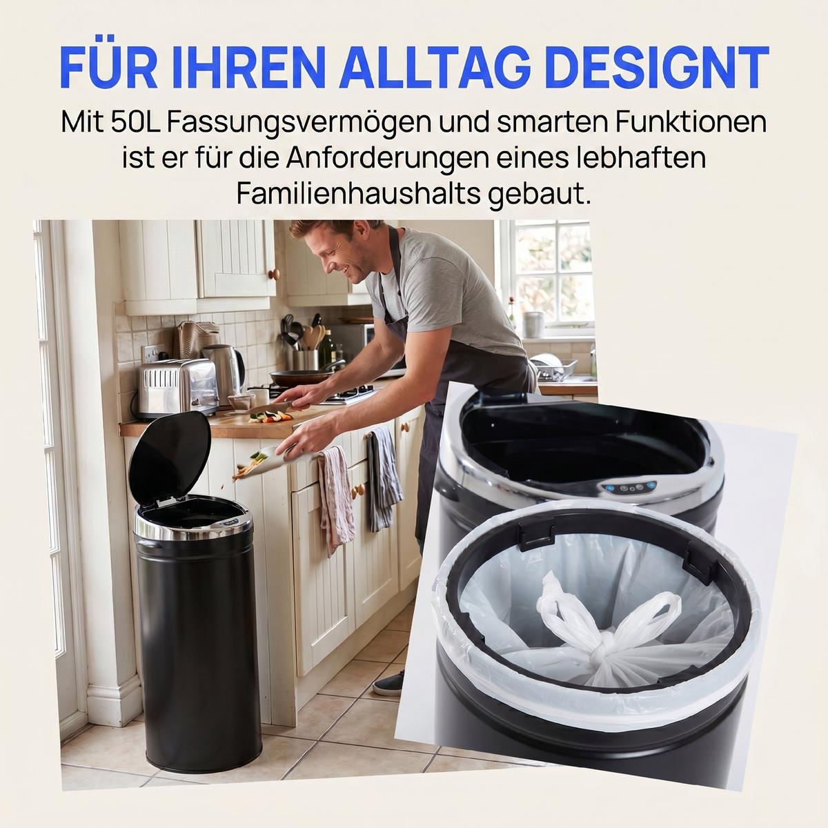 SENSOR-MÜLLEIMER Edelstahl ABS Schwarz - Schwarz, Metall (30.5/81.5/30.5cm) - HOMCOM
