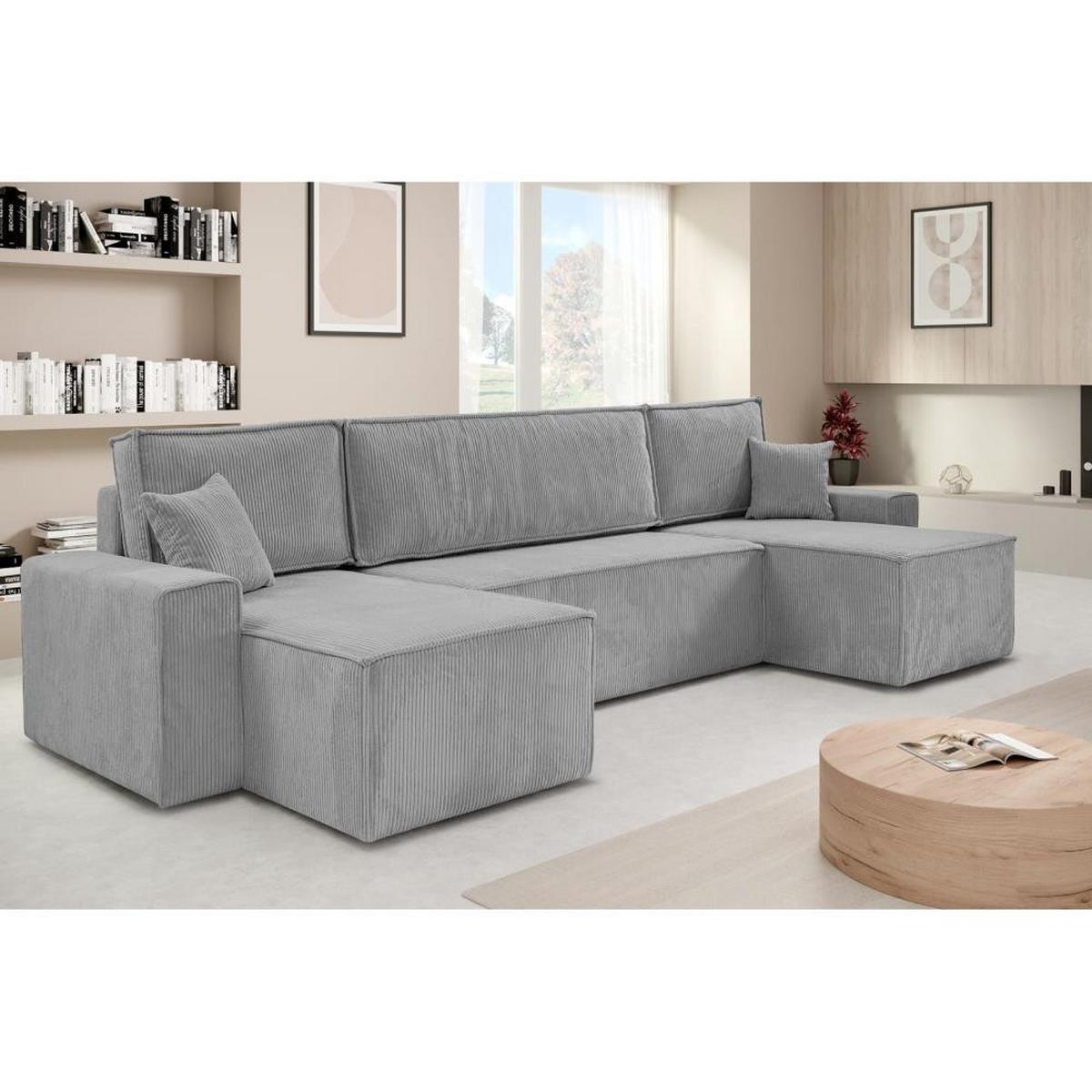 WOHNLANDSCHAFT Hektor U mit Schlaffunktion hellgrau - Hellgrau/Schwarz, Kunststoff/Textil (318/94/152cm) - Beautysofa