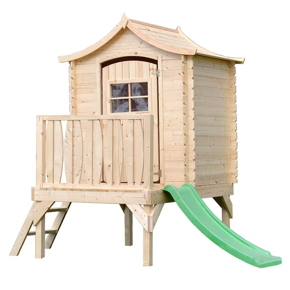 STELZENHAUS mit rutsche aus Holz - B175xL146xH212 cm/1,1m2 - M550A - Beige, Holz (146/212/112cm) - Timbela