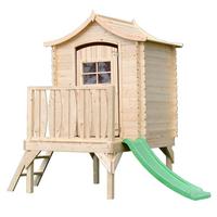 STELZENHAUS mit rutsche aus Holz - B175xL146xH212 cm/1,1m2 - M550A - Beige, Holz (146/212/112cm) - Timbela
