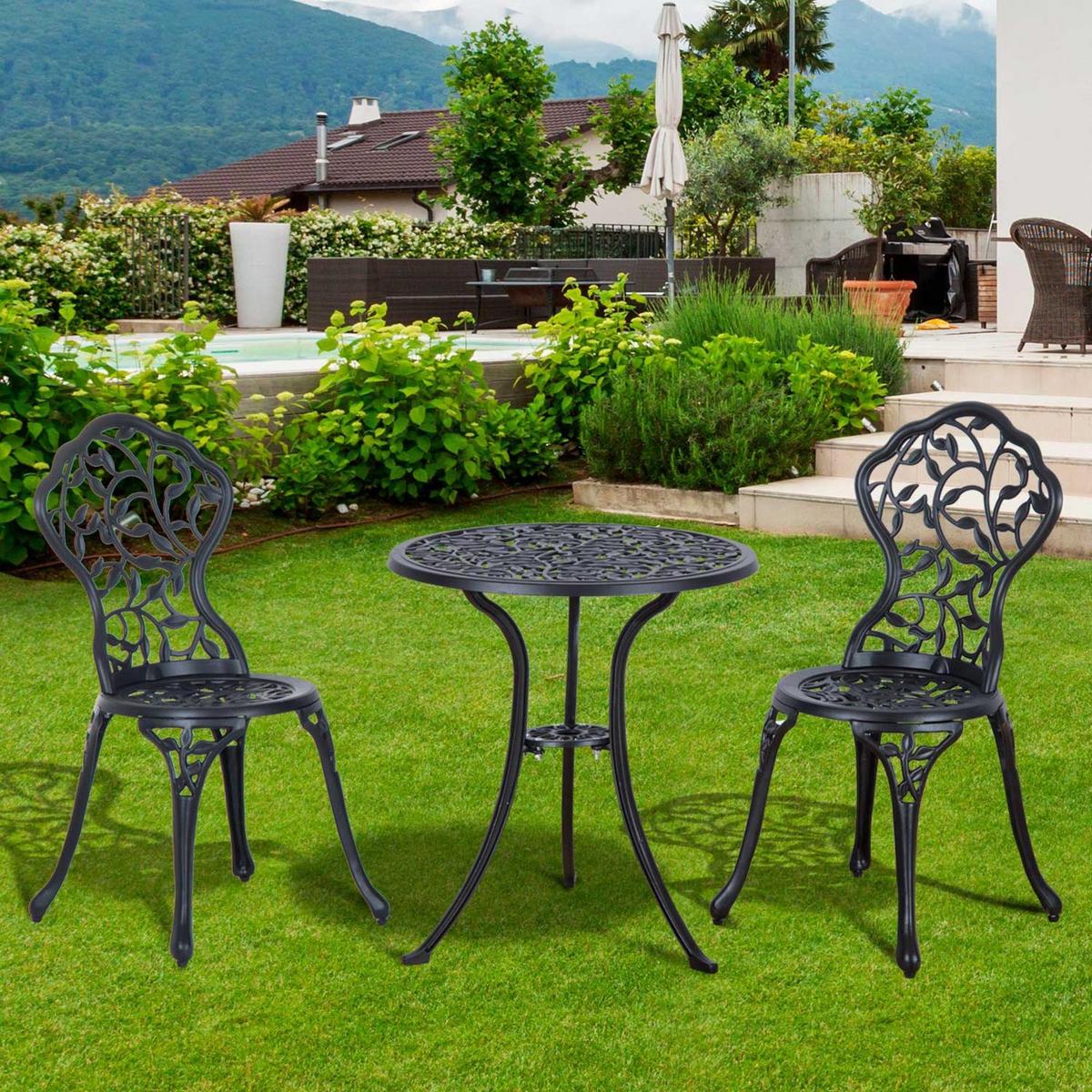BISTROSET, Aluminiumguss, Schwarz - Schwarz, Metall - Outsunny