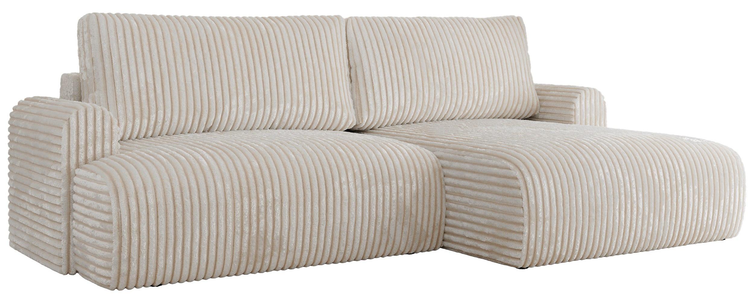 ECKSCHLAFSOFA TONO L Creme Cord - rechts - Creme/Schwarz, Kunststoff/Textil (150/260cm) - MKS