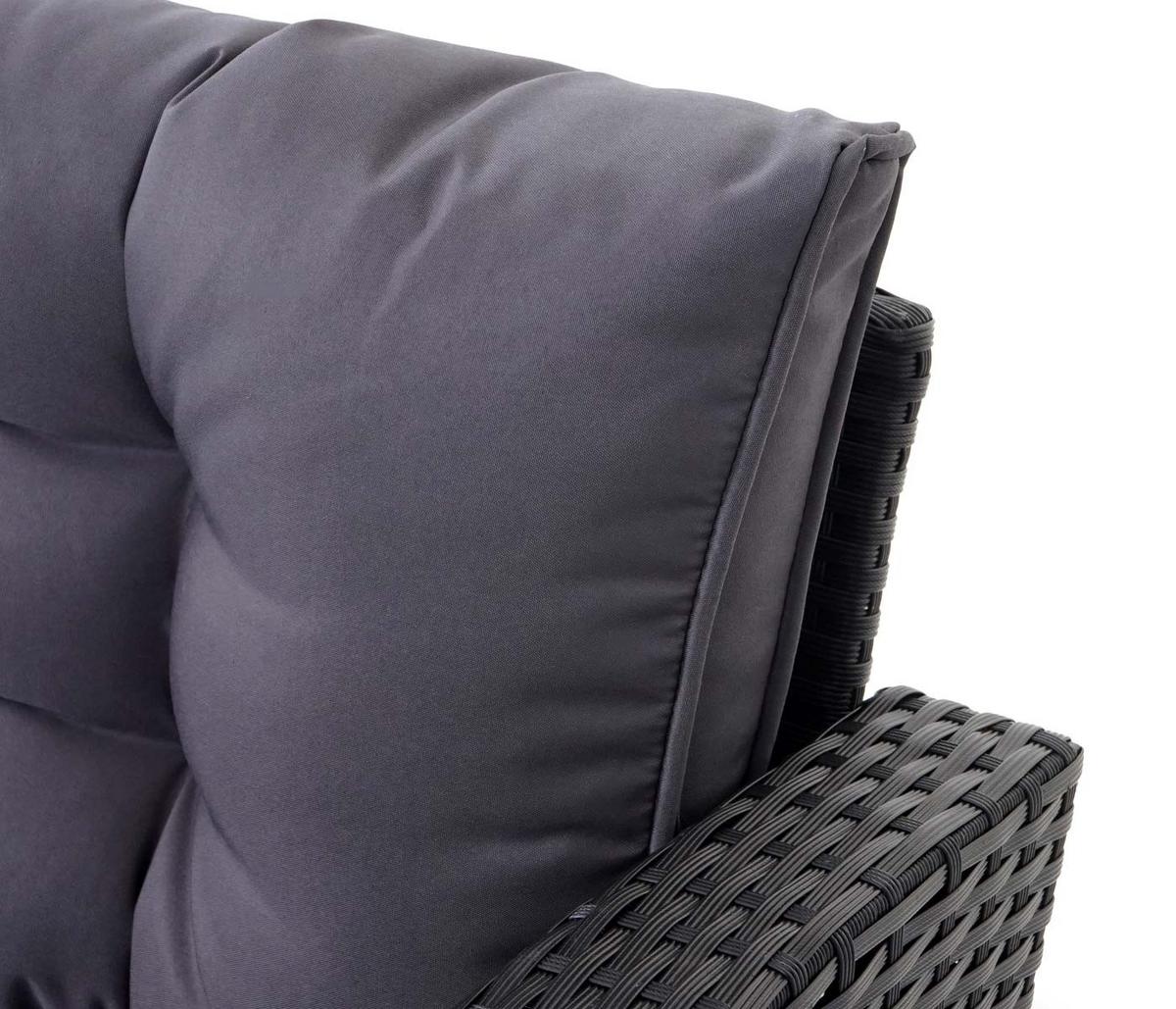 POLY-RATTAN-GARNITUR + HOCKER Schwarz 4er-Set - Schwarz, Kunststoff - MCW