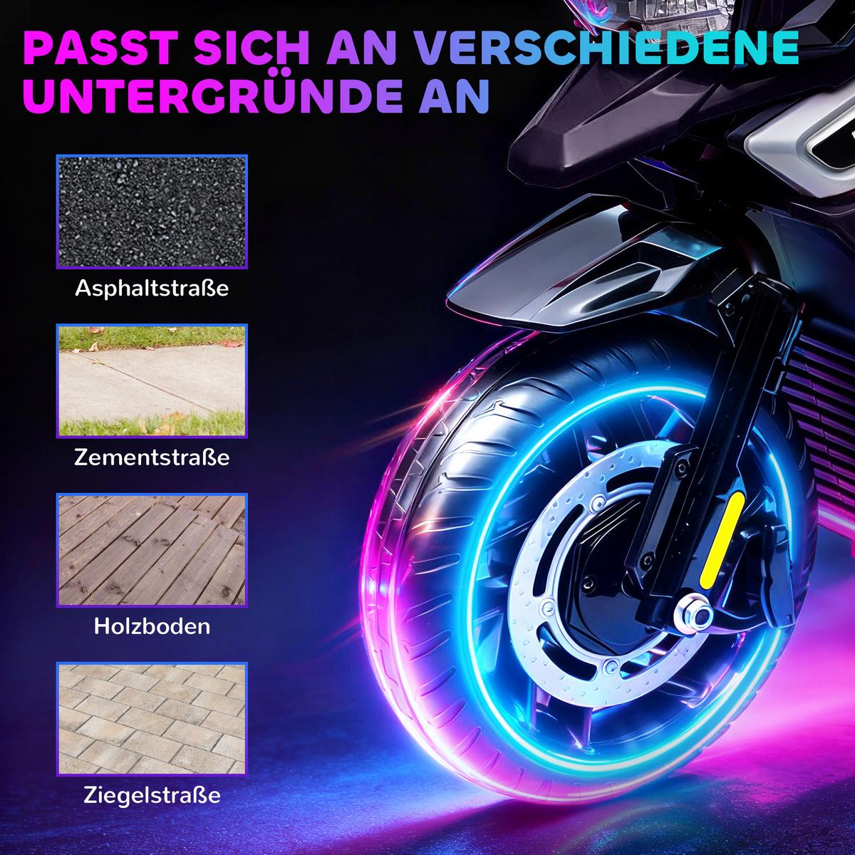 ELEKTRO-MOTORRAD Kinder 6V mit 2 Hilfsrädern, Schwarz - Schwarz, Kunststoff (85.5/44.5/56cm) - AIYAPLAY
