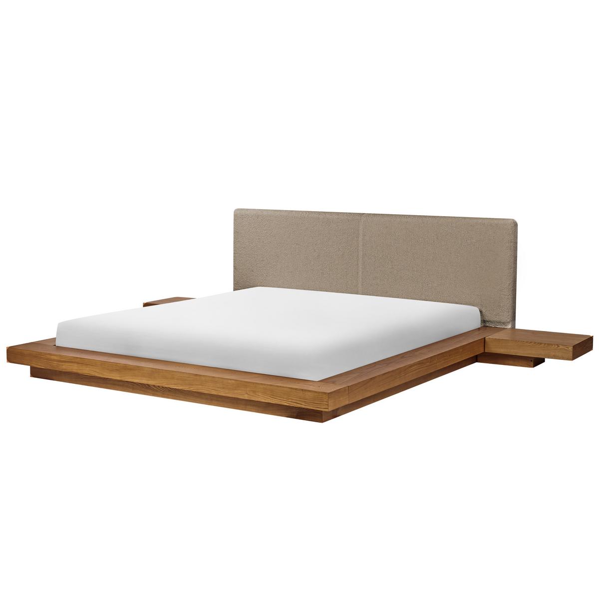 BETT mit LED 180/200 cm MDF-Platte Hellbraun Zen - Hellbraun, Holz (180/200cm) - Beliani
