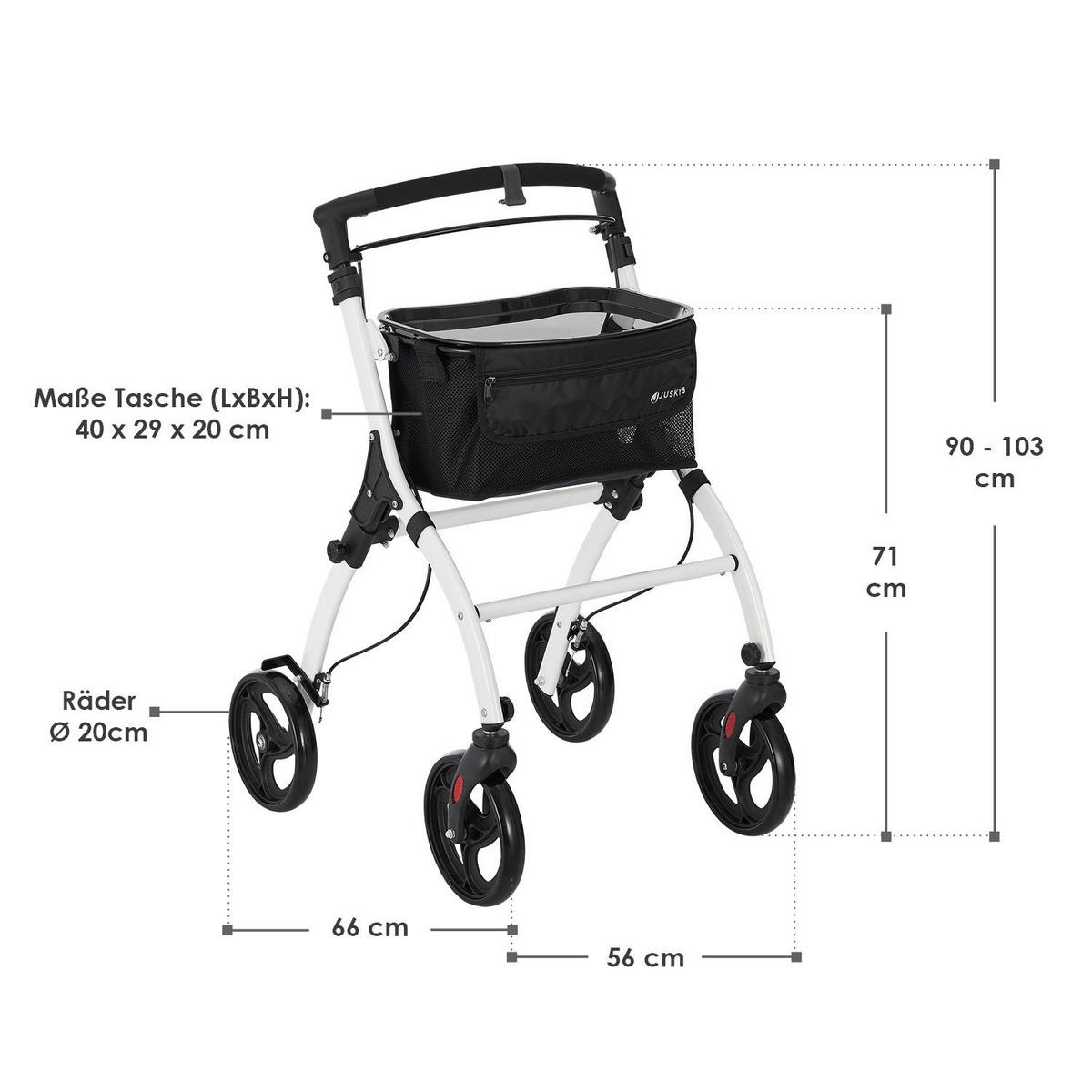 WOHNUNGSROLLATOR Aktiv weiß mit Transporttasche - Weiß, Metall (66/90/56cm) - Juskys