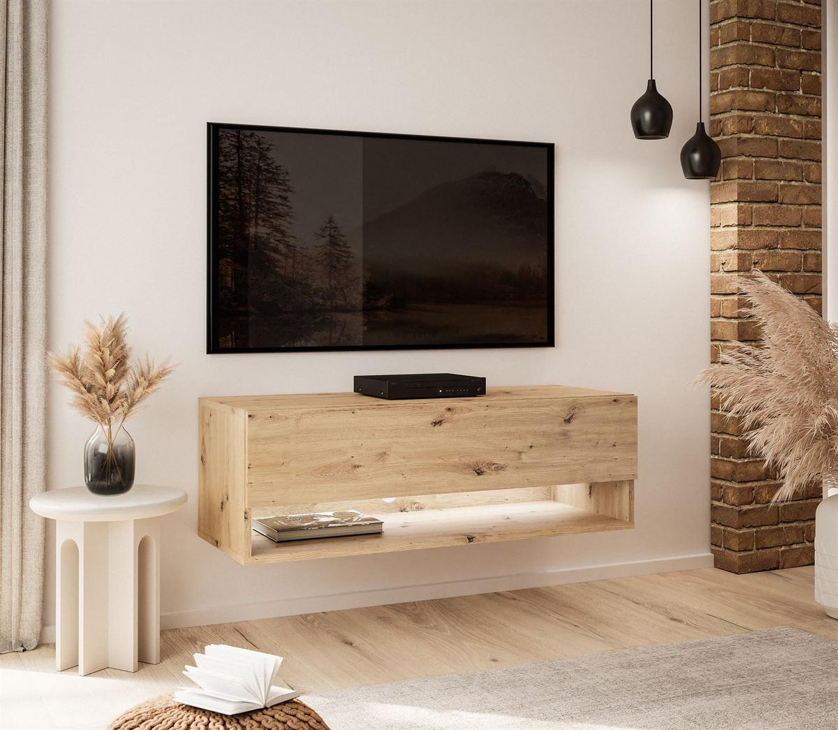 HÄNGESCHRANK TV-Möbel CALANTE LOFT 90 cm mit LED-Beleuchtung - Eiche Artisan, Holzwerkstoff (90/30/35cm) - Lookway