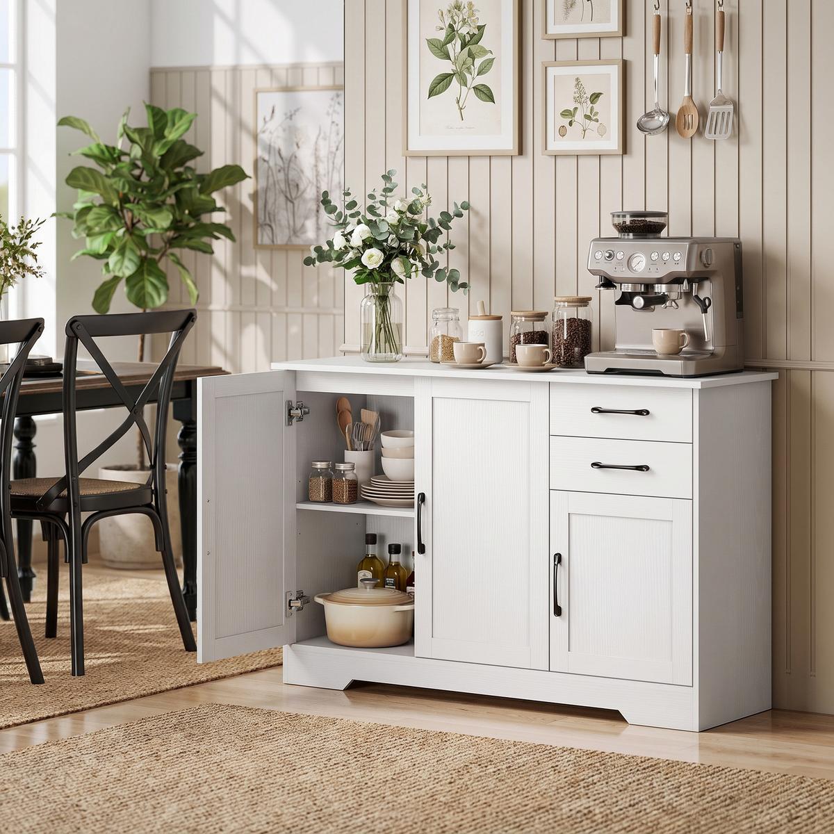 SIDEBOARD Spanplatte MDF Weiß - Schwarz/Weiß, Holzwerkstoff/Metall (38/79/120cm) - HOMCOM
