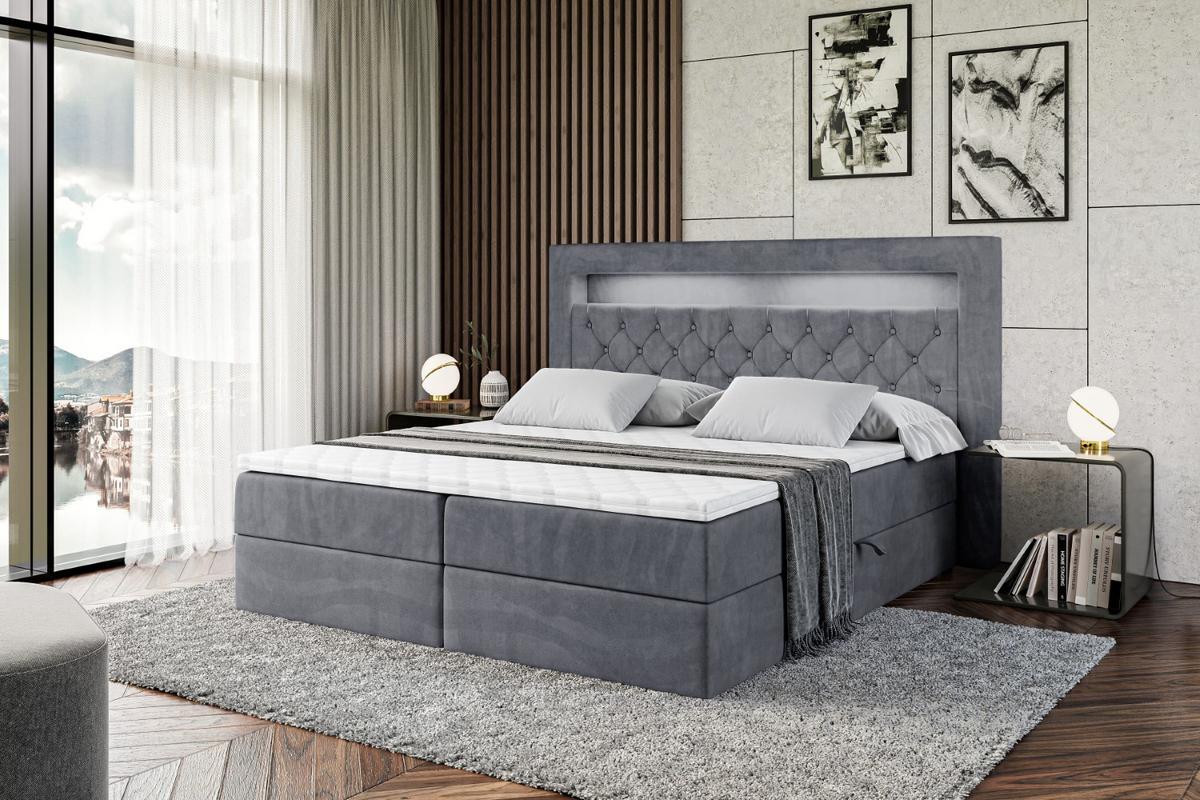 BOXBETT LED mit H4-Matratze und Lattenrost - NOEL GOLD - 140x200 Dunkelgrau - Dunkelgrau, Holzwerkstoff (140/200cm) - ALTDECOR