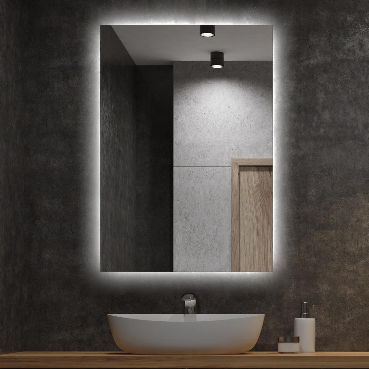 LED SPIEGEL 60 cm x 40 cm Rechteckig Kaltweiß 6500K - Blaugrau, Glas (60/40/2.4cm) - TULUP
