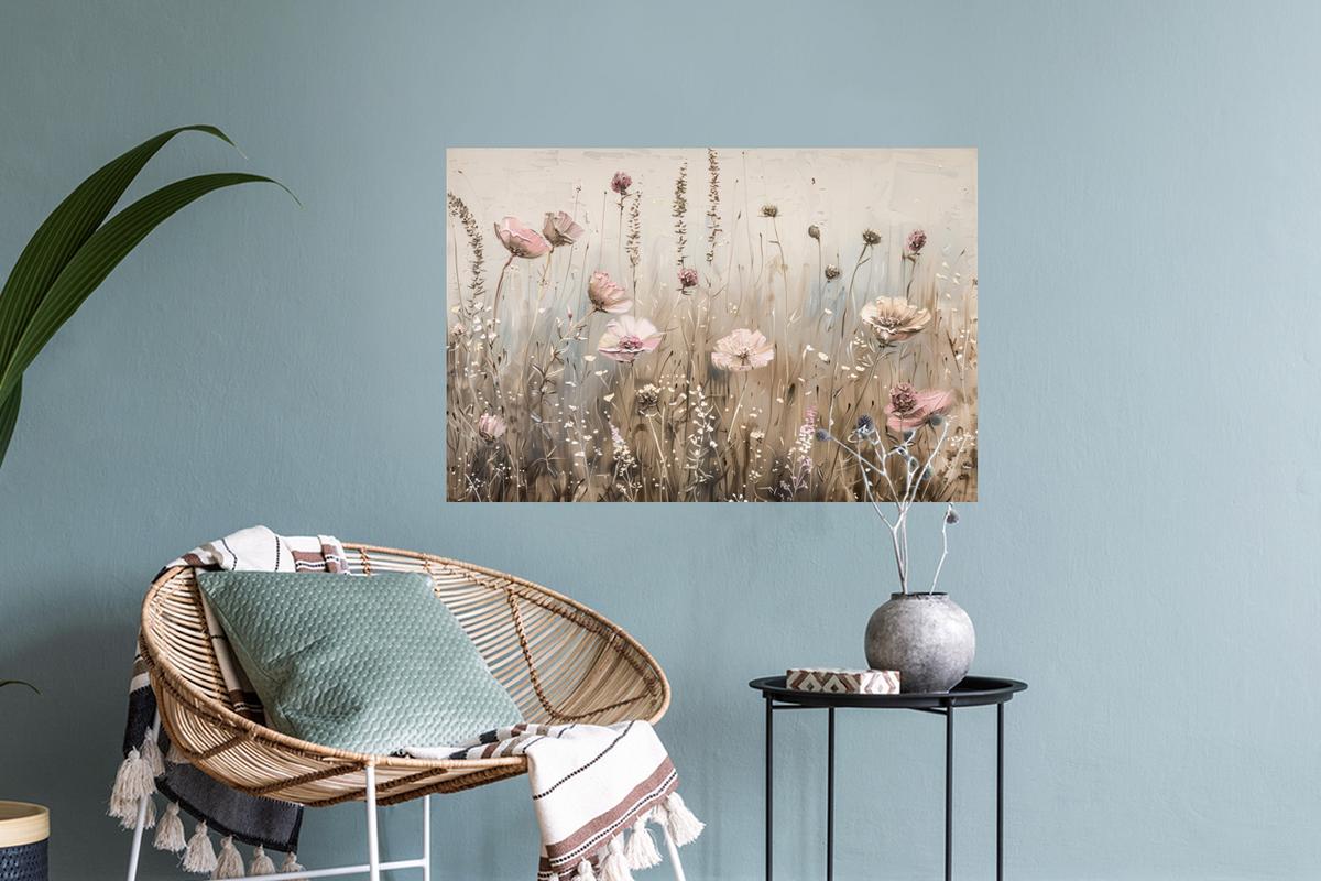 WANDTATTOO Blumen - Rosa - Modern - Beige Deko Wohnzimmer 60x40 cm - Beige, Kunststoff (60/40/0.1cm) - MuchoWow