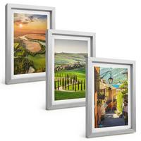 BILDER SET 3er Set - 20x30 cm Silberner Rahmen - Italienische Landschaften, Flussstraße - Silberfarben, Kunststoff (20/30cm) - TULUP