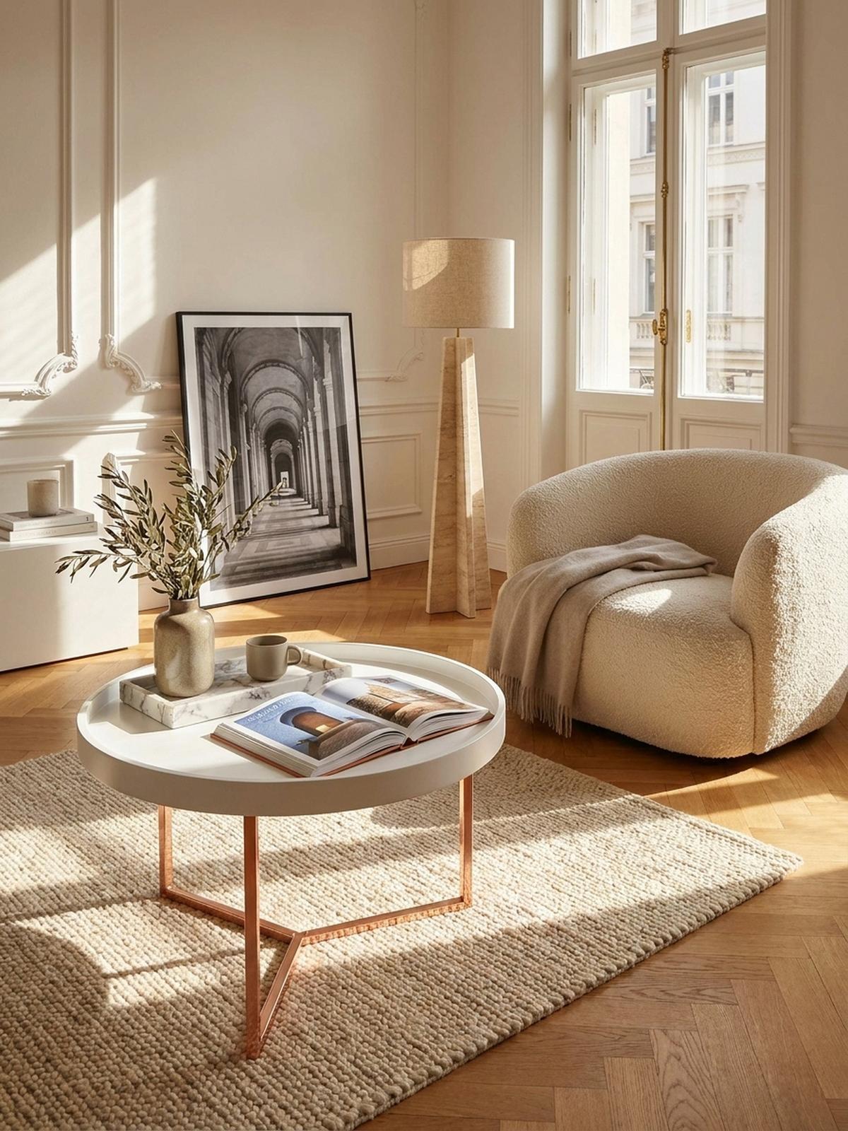 SOFATISCH LIA Rund mit Metallgestell, abnehmbares Tablett und Anti-Rutsch-Noppen, Bronze 58 x 58 x 42 cm - Braun/Bronzefarben, Holz/Metall (58/58/42cm) - KADIMA DESIGN