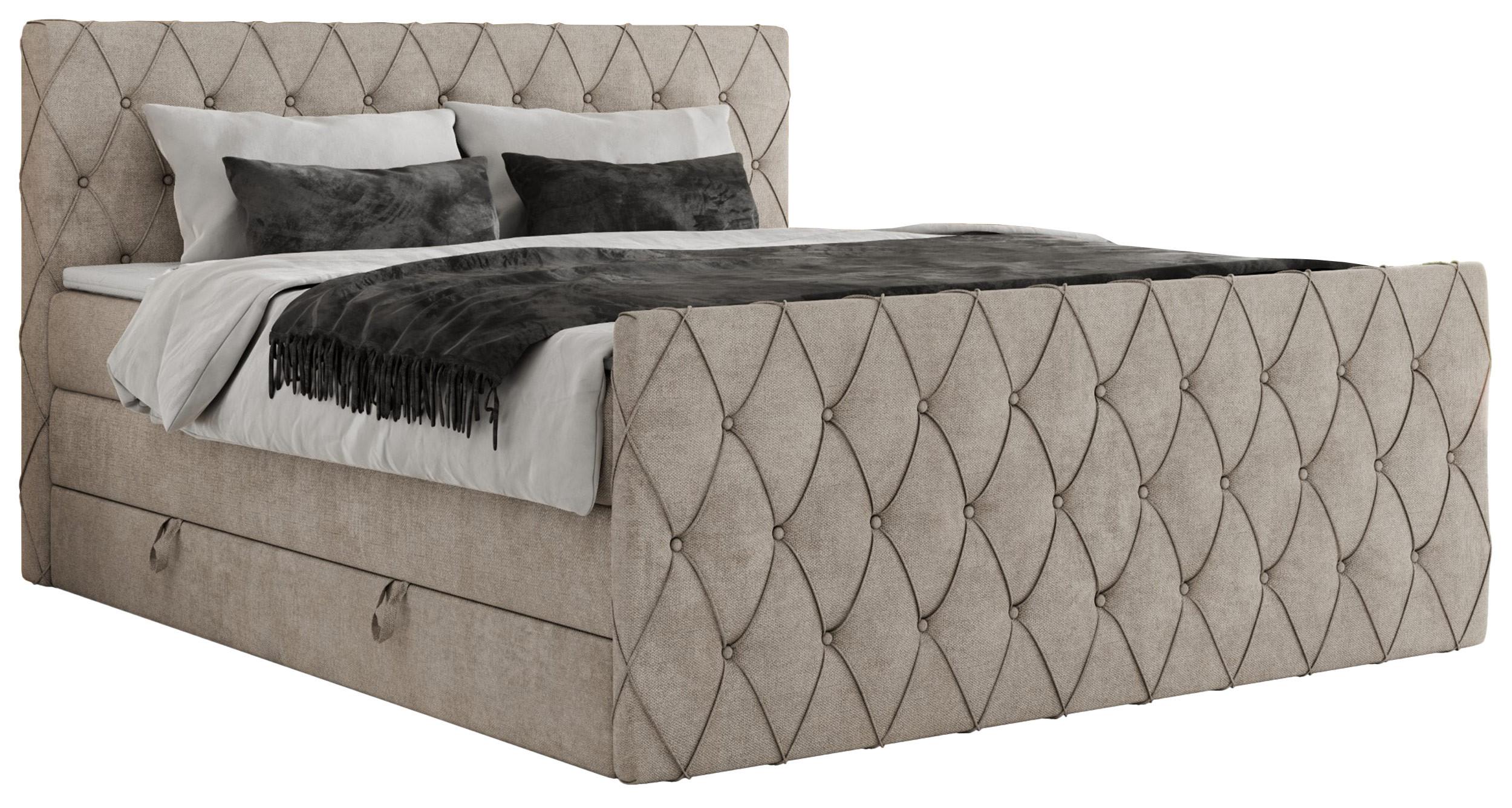 BOXSPRINGBETT MIREN KING DUO 200/200 Beige Struktur - H3 - Beige, Holz/Textil (200/200cm) - MKS