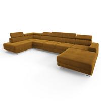 WOHNLANDSCHAFT GAIAN Gelb Velours-Stoff mit Schlaffunktion - Gelb, Holz (412/88/190cm) - MASSENO