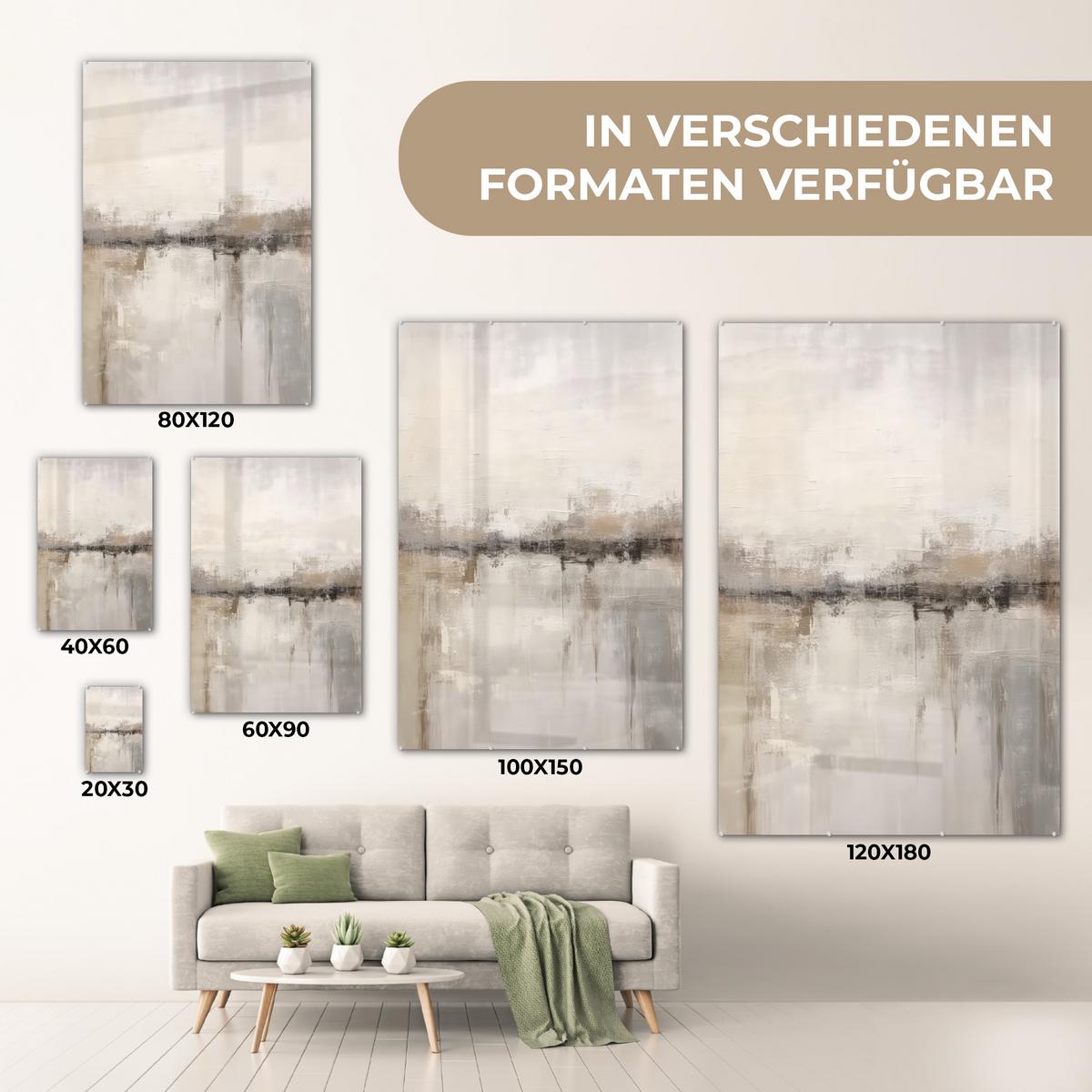 ACRYLGLASBILD Moderne Kunst - Abstrakt - Beige 80x120 cm - Beige, Glas (80/120cm) - MuchoWow