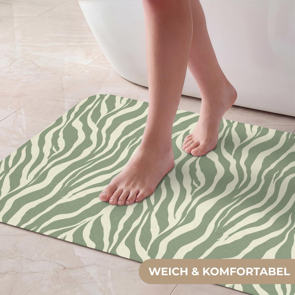 BADEMATTE Zebra - Motiv - Grün 80x50 cm - Salbeigrün, Textil (80/50cm) - OnlyWow