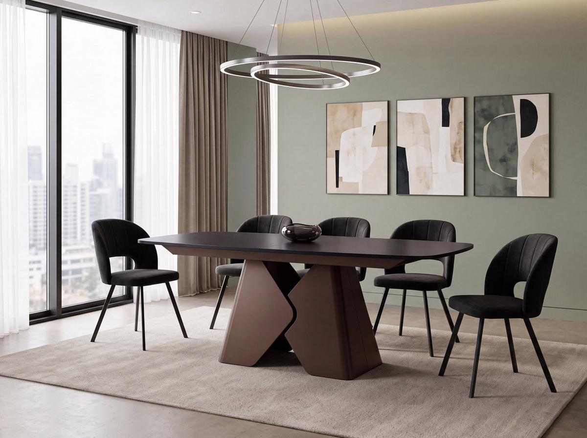 ESSTISCH Vanta rechteckig ausziehbar verlängerbar mit Braunem Metallgestell, Schwarz 180-270/90/76 cm - Schwarz/Braun, Holzwerkstoff/Metall (90/270/76cm) - WFL GROUP
