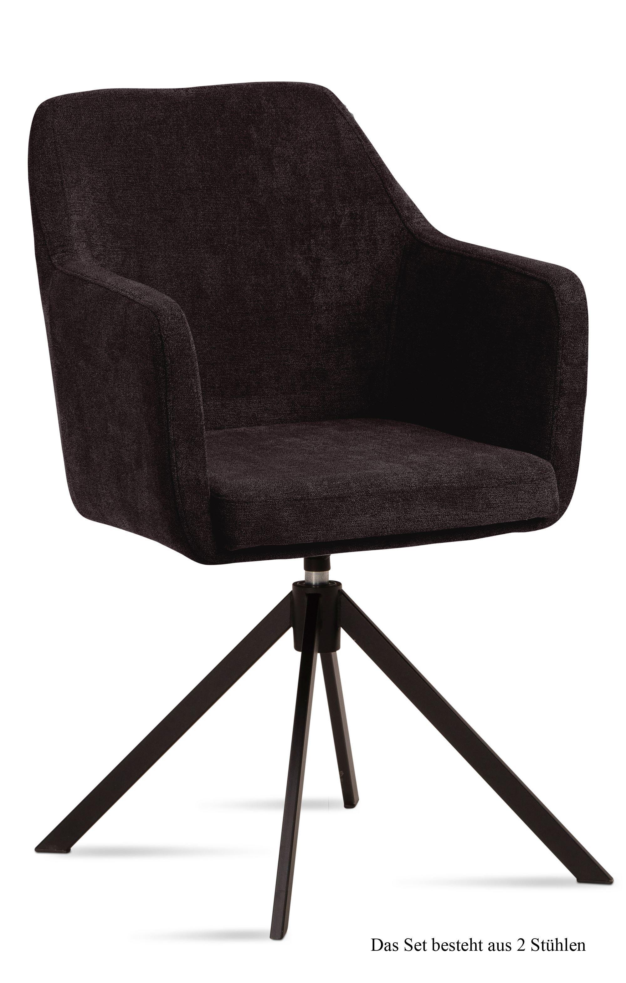 ARMLEHNSTUHL drehbar (2er-Set) Denice 57x87x60 Schwarz/Espresso - Dunkelbraun/Schwarz, Kunststoff (60/87/57cm) - 58aufmkessel