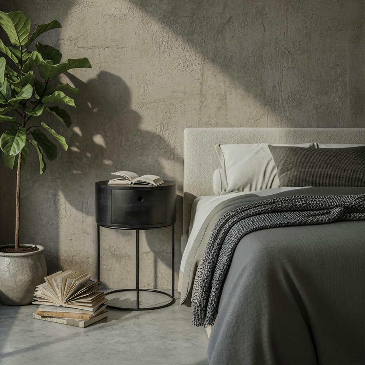 NACHTTISCH Mango Massivholz Metall Rund Schublade Stauraum, Schwarz 40x40x60 cm - Schwarz, Holz/Metall (40/60/40cm) - KADIMA DESIGN