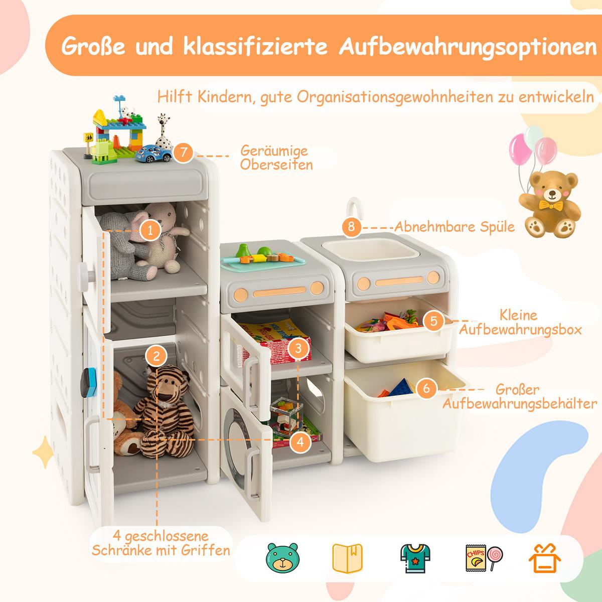 SPIELZEUGSCHRANK Für Kinder Beige - Beige, Kunststoff (116/98/38cm) - COSTWAY