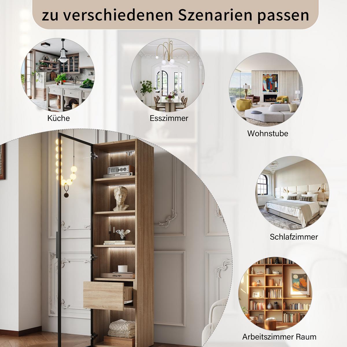 VITRINENSCHRANK in Holzoptik 40/34.5/165 cm - Braun, Glas/Holzwerkstoff (34/165/40cm) - Urban Meuble