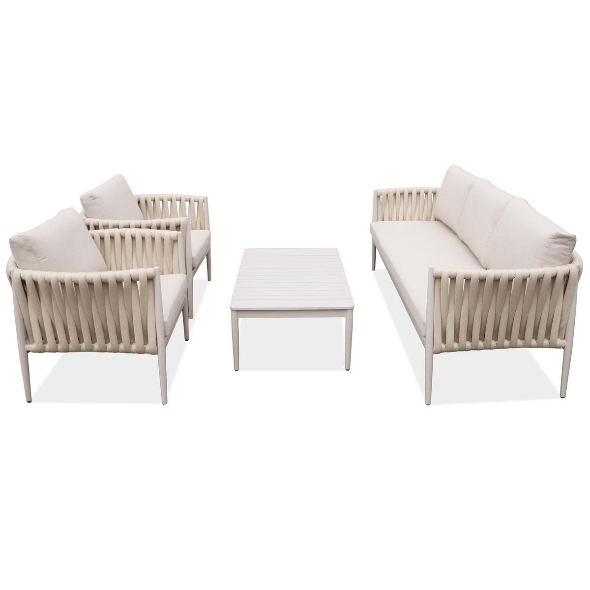 GARTENSET Riviera mit Sofas Sessel und Kaffeetisch, für 5 Personen, Metallbeine, Beige - Beige, Metall - Beautysofa