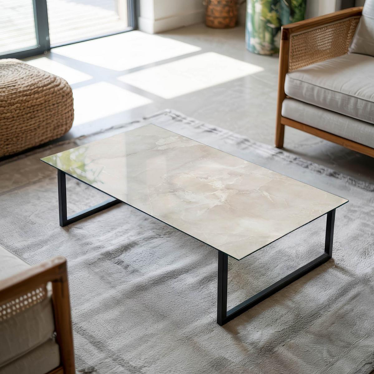 TISCHPLATTE 120x60 cm Marmorstrukturmuster - Creme, Glas (0.4/120/60cm) - TULUP