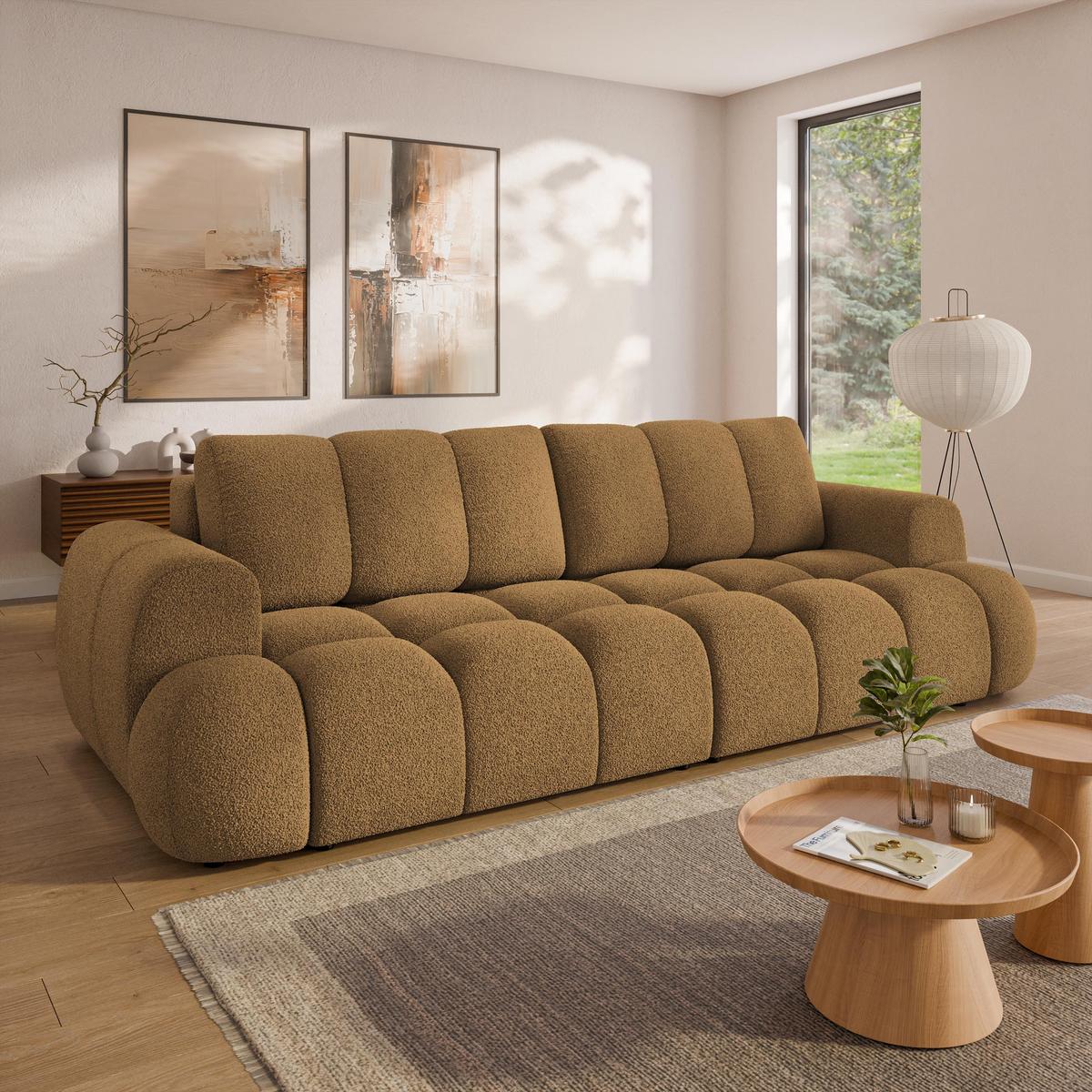 BETTSOFA DAFNE Orange Bucle-Stoff mit Schlaffunktion - Orange, Textil (300/88/113cm) - MASSENO