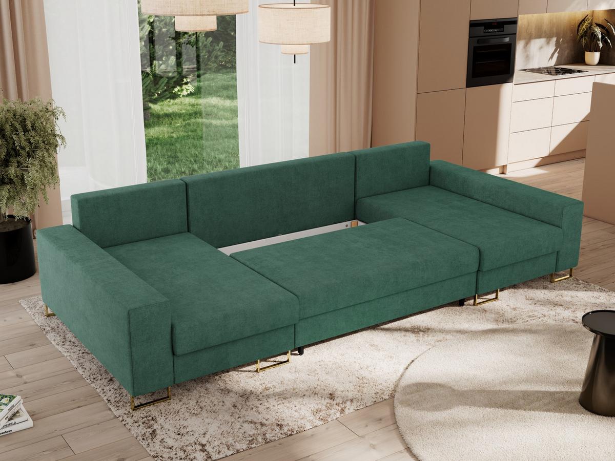 WOHNLANDSCHAFT DORIAN U Struktur Grün - Goldfarben/Grün, Textil/Metall (312/85/138cm) - MKS