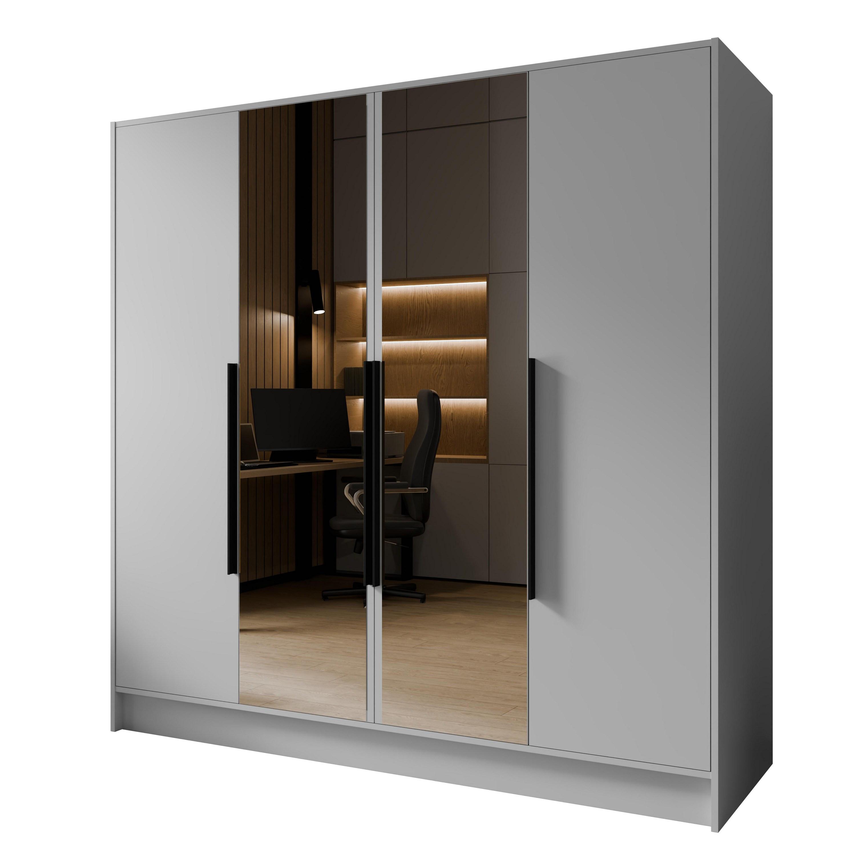 DREHTÜRENSCHRANK RENVO 200/200/51 cm Modern Kleiderschrank 4-türig mit Spiegel Weiß - Weiß, Holzwerkstoff (200/200/51cm) - MASSENO