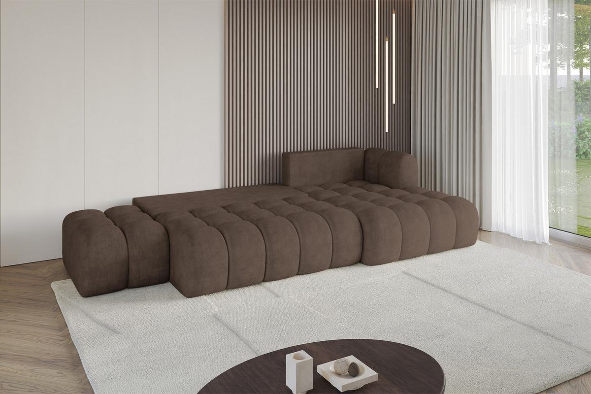 ECKSOFA mit Schlaffunktion Ottomane RECHTS OLEA-L2 321x164x75 Braun Velours - Schwarz/Bronzefarben, Holzwerkstoff/Kunststoff (164/321cm) - ALTDECOR
