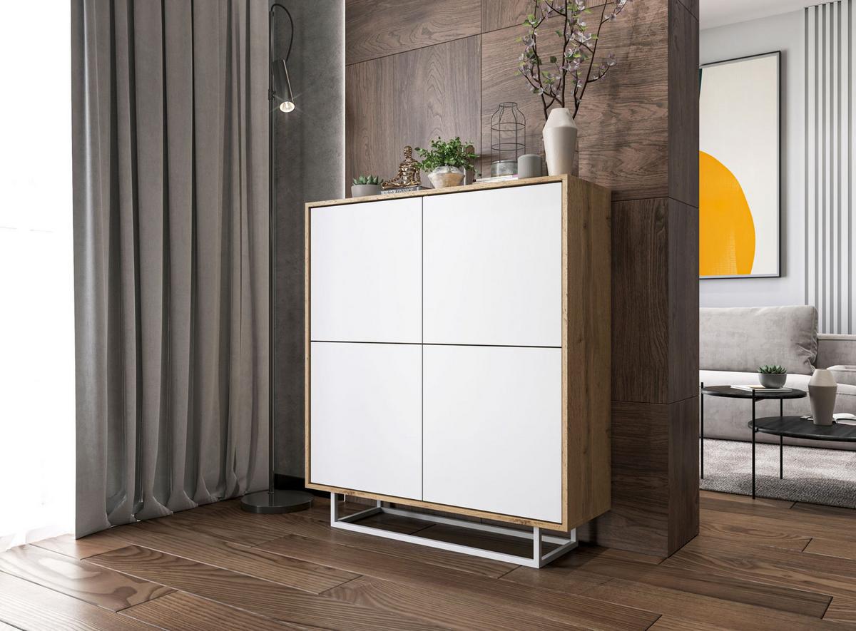 KOMMODE Apollo 4D Eiche wotan Weiß Matt 113 cm - Weiß, Holzwerkstoff/Metall (113/127/35cm) - Meble Lindner
