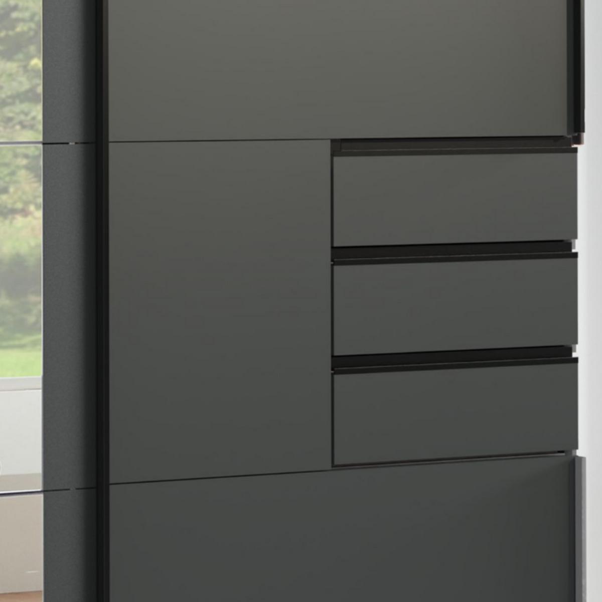 SCHWEBETÜRENSCHRANK 3-türig B270/H208/64 cm in Grafit, mit Spiegel & Schubladen, Kleiderschrank inkl. Vollausstattung / 22501 - Blau/Graphitfarben, Holzwerkstoff/Metall (270/208/64cm) - luma-home