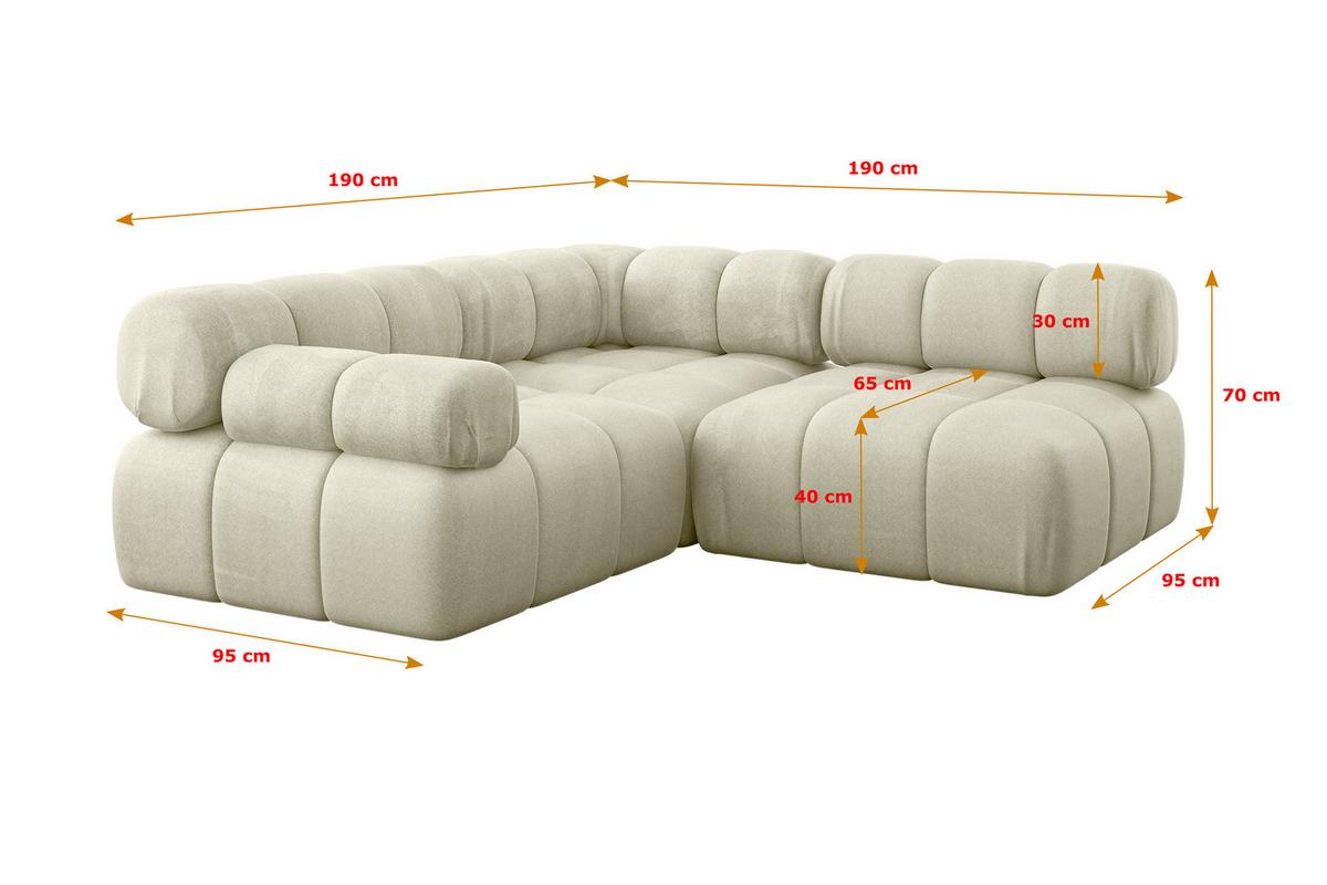 ECKSOFA modulares Sofa Mende-L1 - 190x190x70 cm Beige Velours - Beige, Holzwerkstoff/Textil (190/190cm) - ALTDECOR