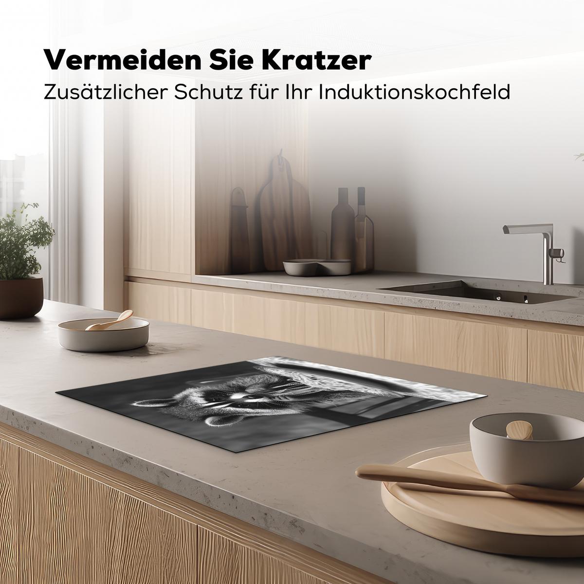 HERDABDECKPLATTE Waschbär - Niedlich - Pasta - Tischtuch - Schwarz - Weiß Ceranfeldabdeckung 59x52 cm - Grau, Kunststoff (59/52/0.2cm) - MuchoWow