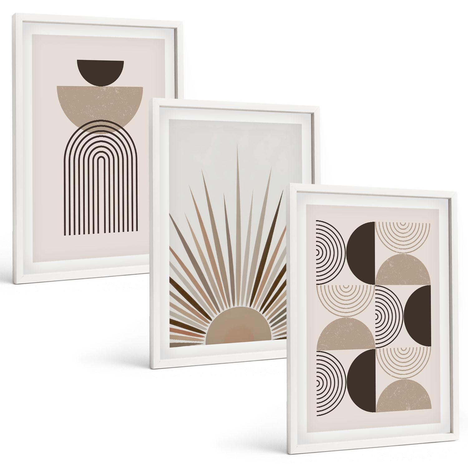 BILDER SET 3er Set - 40x60 cm Weißer Rahmen - Abstrakte Formen beige braun - Weiß, Kunststoff (40/60cm) - TULUP