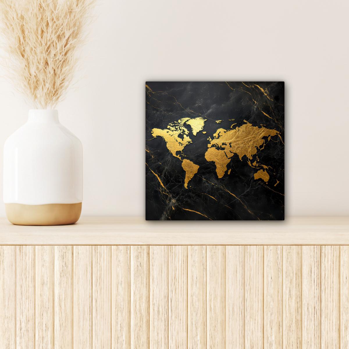 LEINWANDBILD Weltkarte - Gold - Marmor Deko Wohnzimmer 20x20 cm - Goldfarben, Textil (20/20cm) - MuchoWow