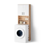 WASCHMASCHINENSCHRANK Ronco Weiß Hochglanz/Goldkraft Eiche 64 x 190.5 cm - Honigeiche/Weiß Hochglanz, Holzwerkstoff (64/190.5/26cm) - Livinity®