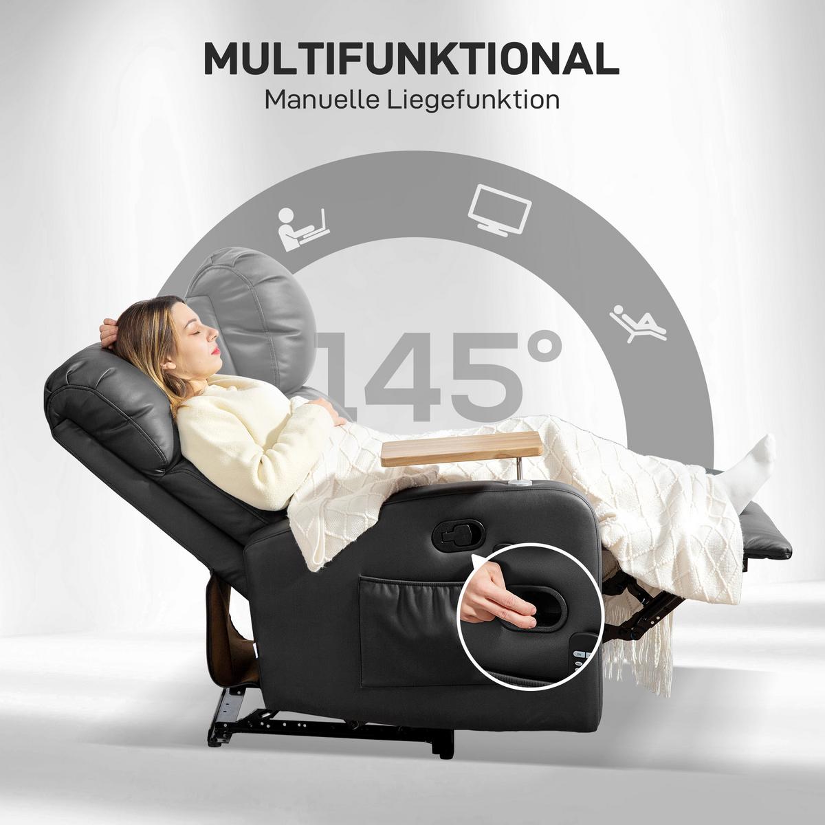 RELAXSESSEL Massagesessel Fernsehsessel mit Massagefunktion, Drehbarer Tisch - Schwarz, Metall (93/105/77cm) - HOMCOM