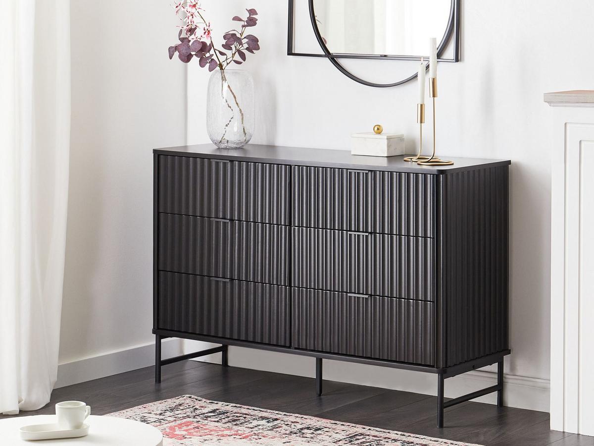 KOMMODE mit 6 Schubladen Schwarz Glastonbury - Schwarz, Holzwerkstoff (120/80/40cm) - Beliani