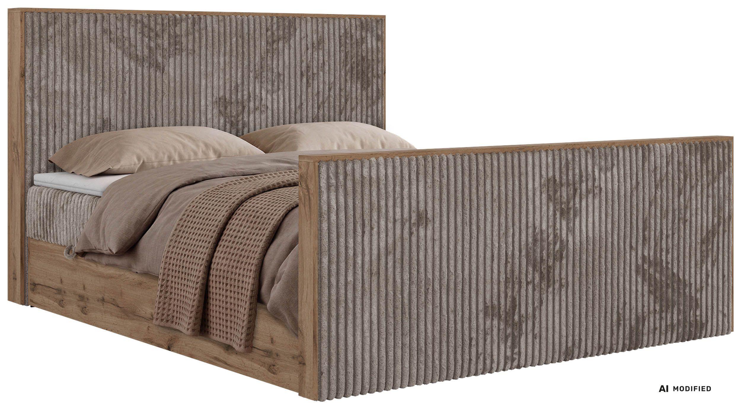 BOXBETT WOOD DUO 200/200 - Hellbraun Cord - Topper T25 - H3 - Hellbraun/Schwarz, Kunststoff/Textil (200/200cm) - MKS