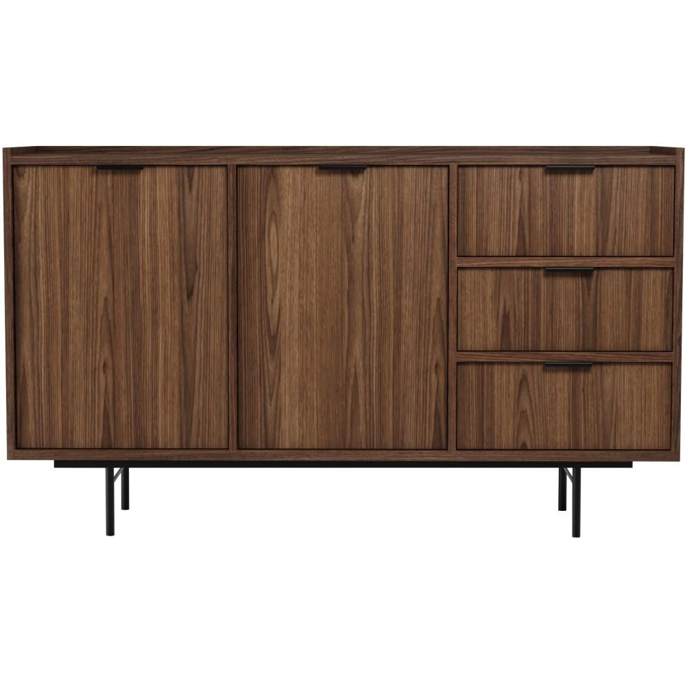 KOMMODE Evron mit 3 Schubalden und 2 Türen, Walnuss - Walnussfarben/Schwarz, Holzwerkstoff/Metall (150/90/40cm) - Beautysofa