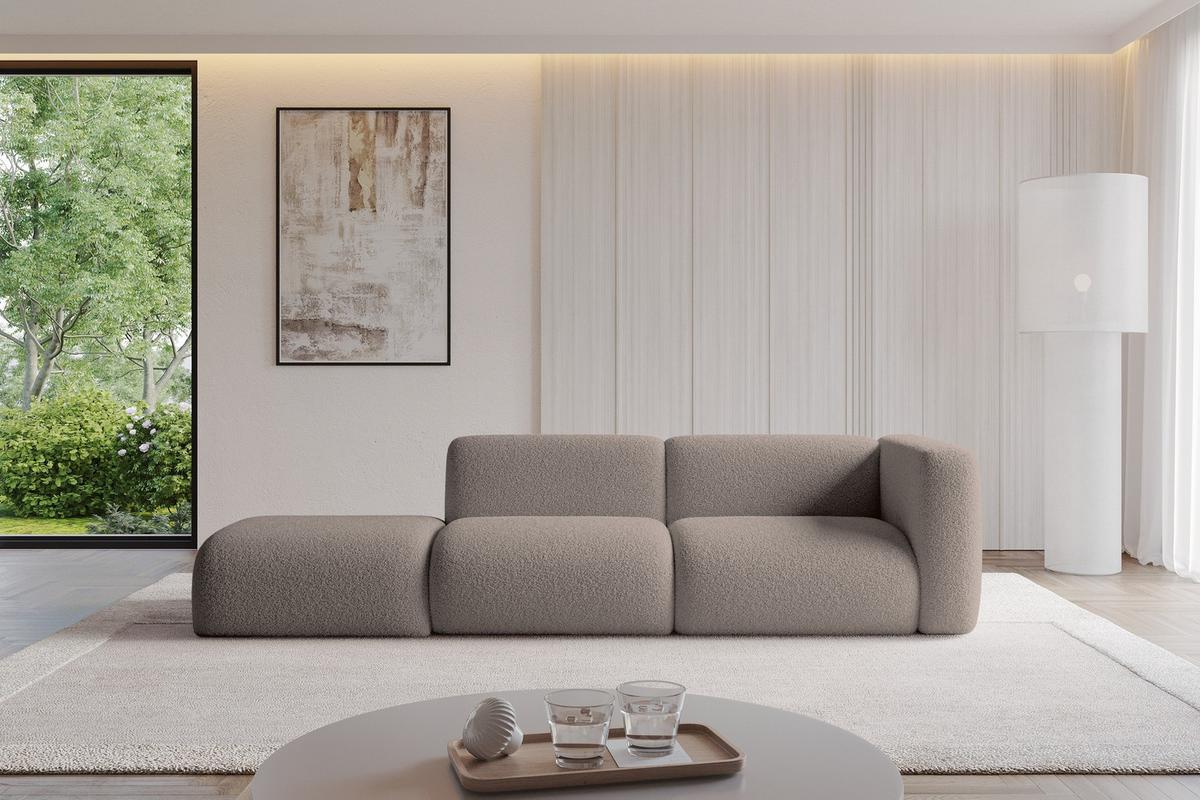 SOFA Ottomane Rechts MIRA-S3 296x89x70 Braun Bouclé - Dunkelbraun/Schwarz, Holzwerkstoff/Kunststoff (296/70/89cm) - ALTDECOR