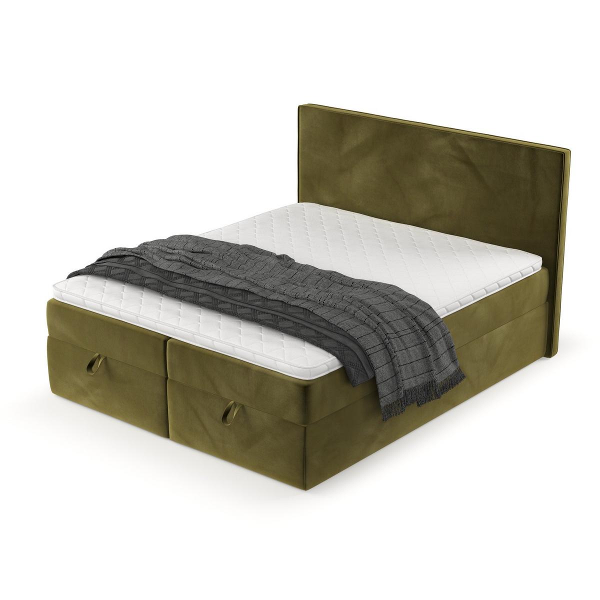 BOXBETT Velma 160/200 cm Olivgrün im Kronos Stoff - Schwarz/Olivgrün, Holz/Holzwerkstoff (160/200cm) - AltaBeds