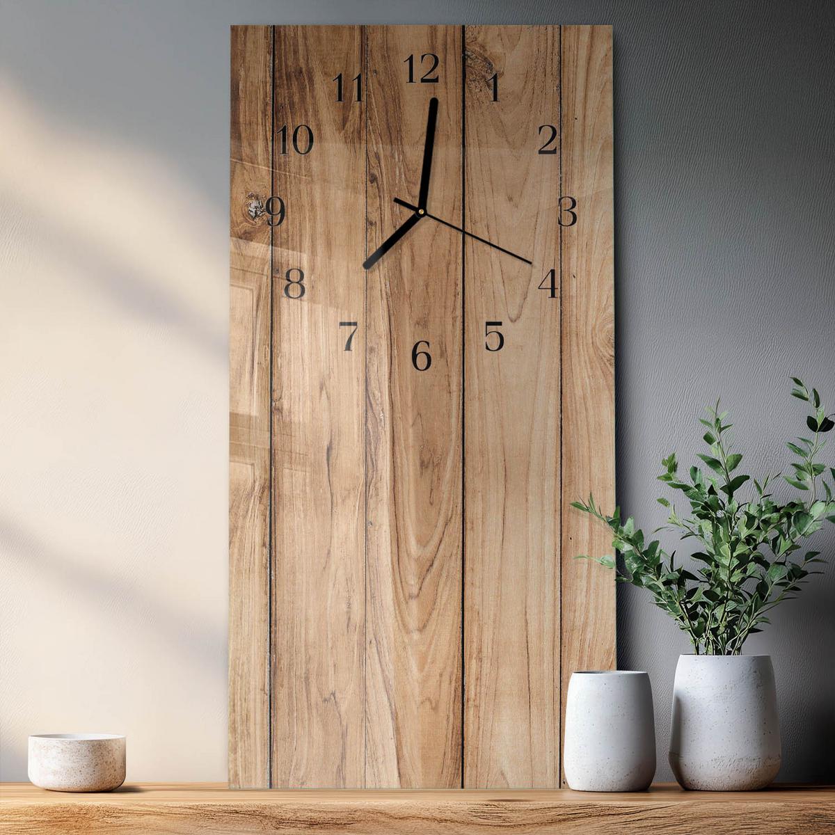 WANDUHR aus Glas 30x60 cm - Holz - Beige, Glas (30/60/0.4cm) - TULUP